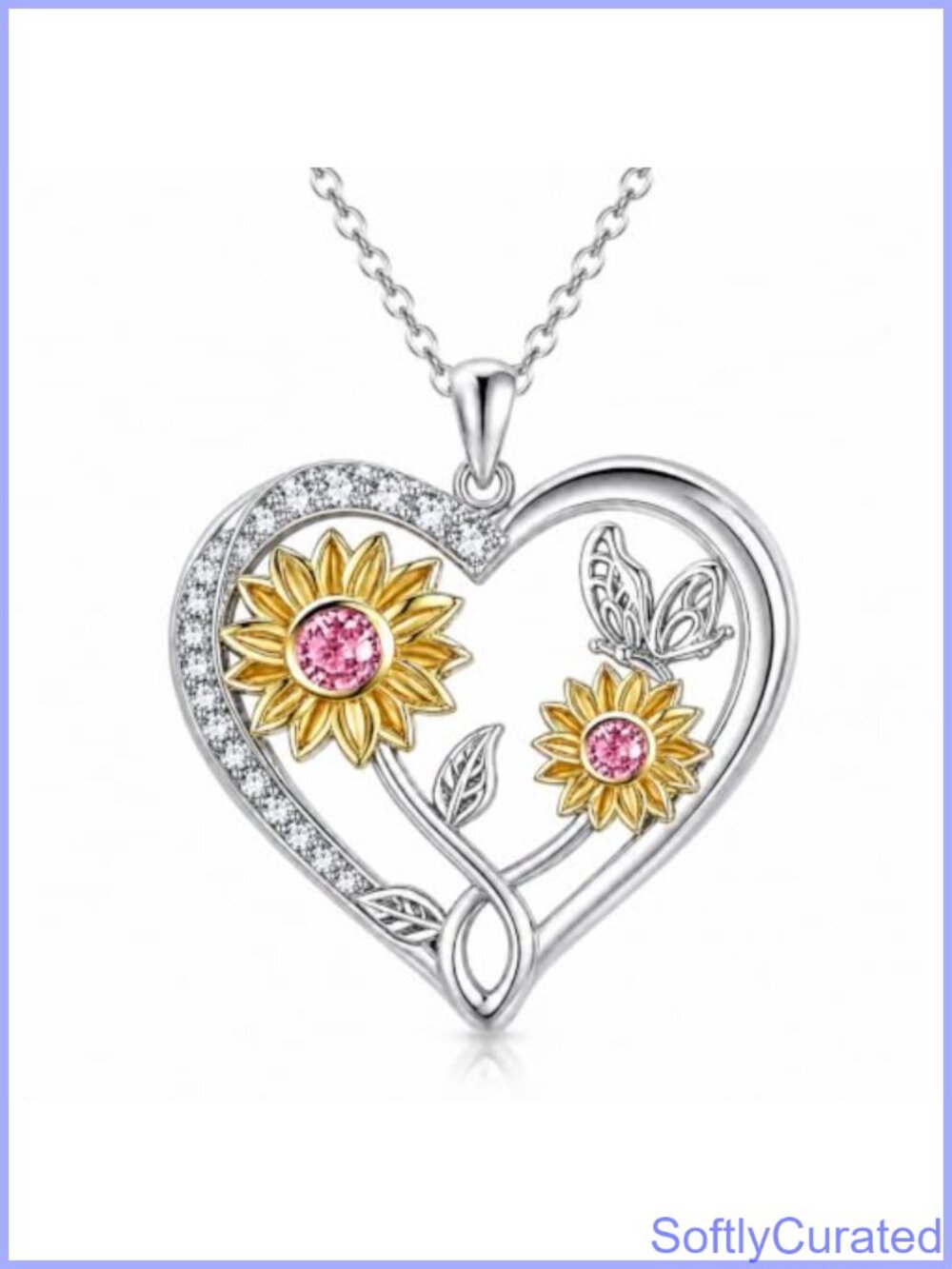 14K Gold Plated Sunflower Heart Necklace Birthstone Women Jewelry